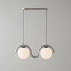 Suspension linéaire à globes — 2 heads: L 26.8″ x H 9.4″ / Argent & Verre Blanc