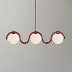Suspension linéaire à globes — 3 heads: L 43″ x H 9.4″ / Rouge & Verre Blanc
