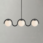 Suspension linéaire à globes — 3 heads: L 43″ x H 9.4″ / Noir & Verre Blanc