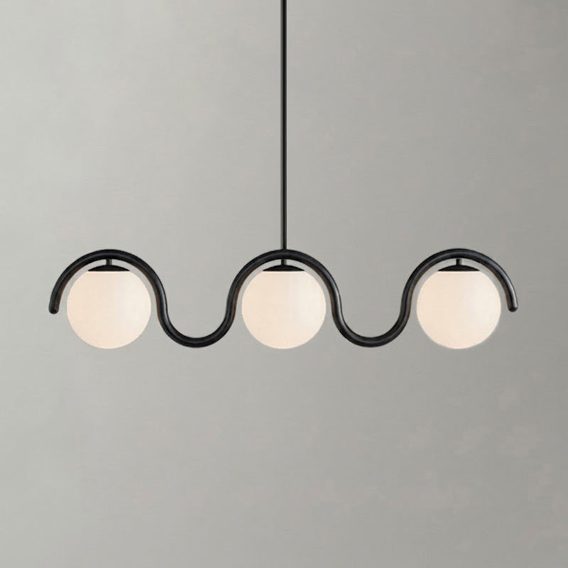 Suspension linéaire à globes — 3 heads: L 43″ x H 9.4″ / Noir & Verre Blanc