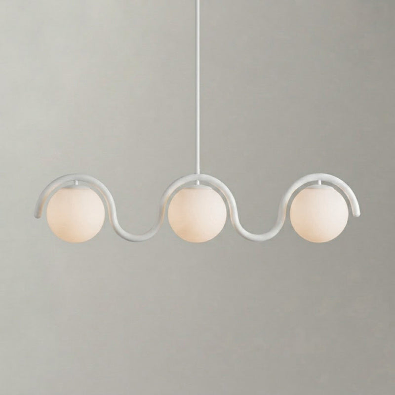Suspension linéaire à globes — 3 heads: L 43″ x H 9.4″ / Blanc & Verre Blanc