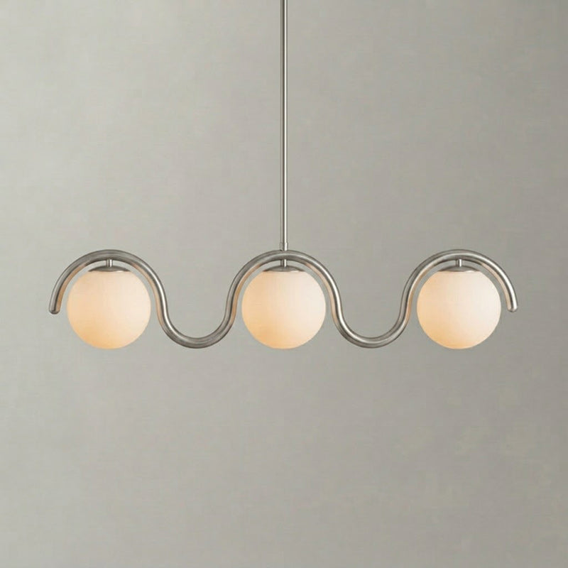 Suspension linéaire à globes — 3 heads: L 43″ x H 9.4″ / Argent & Verre Blanc