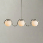 Suspension linéaire à globes — 3 heads: L 43″ x H 9.4″ / Argent & Verre Blanc