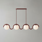 Suspension linéaire à globes — 4 heads: L 59″ x H 9.4″ / Rouge & Verre Blanc
