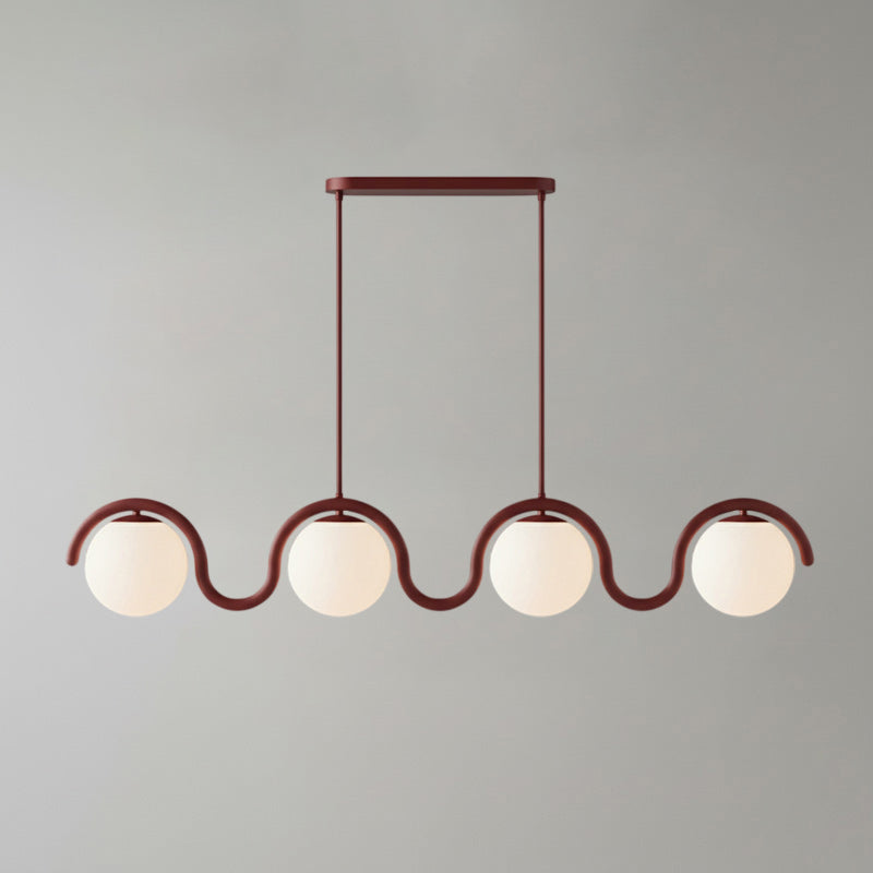 Suspension linéaire à globes — 4 heads: L 59″ x H 9.4″ / Rouge & Verre Blanc