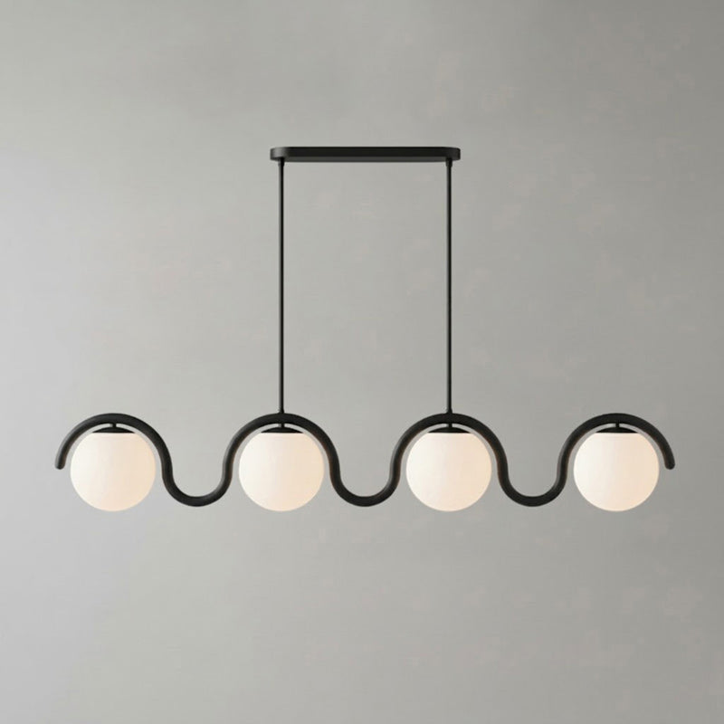 Suspension linéaire à globes — 4 heads: L 59″ x H 9.4″ / Noir & Verre Blanc