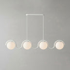 Suspension linéaire à globes — 4 heads: L 59″ x H 9.4″ / Blanc & Verre Blanc