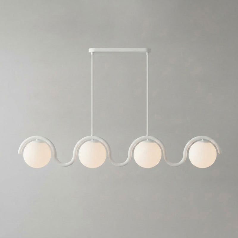 Suspension linéaire à globes — 4 heads: L 59″ x H 9.4″ / Blanc & Verre Blanc