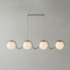 Suspension linéaire à globes — 4 heads: L 59″ x H 9.4″ / Argent & Verre Blanc