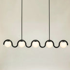 Suspension linéaire à globes — 5 heads: L 73″ x H 9.4″ / Noir & Verre Blanc