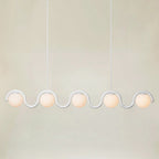 Suspension linéaire à globes — 5 heads: L 73″ x H 9.4″ / Blanc & Verre Blanc