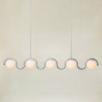 Suspension linéaire à globes — 5 heads: L 73″ x H 9.4″ / Argent & Verre Blanc