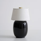 Petite lampe nomade — Abat-jour textile — D 4.7″ x H 7.9″ / D 12cm x H 20cm / Tissu Noir & Blanc / Tactile (Lumière Chaude)