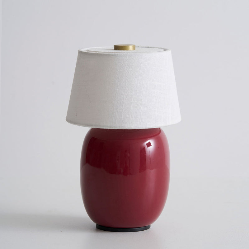 Petite lampe nomade — Abat-jour textile — D 4.7″ x H 7.9″ / D 12cm x H 20cm / Tissu Rouge & Blanc / Tactile (Lumière Chaude)