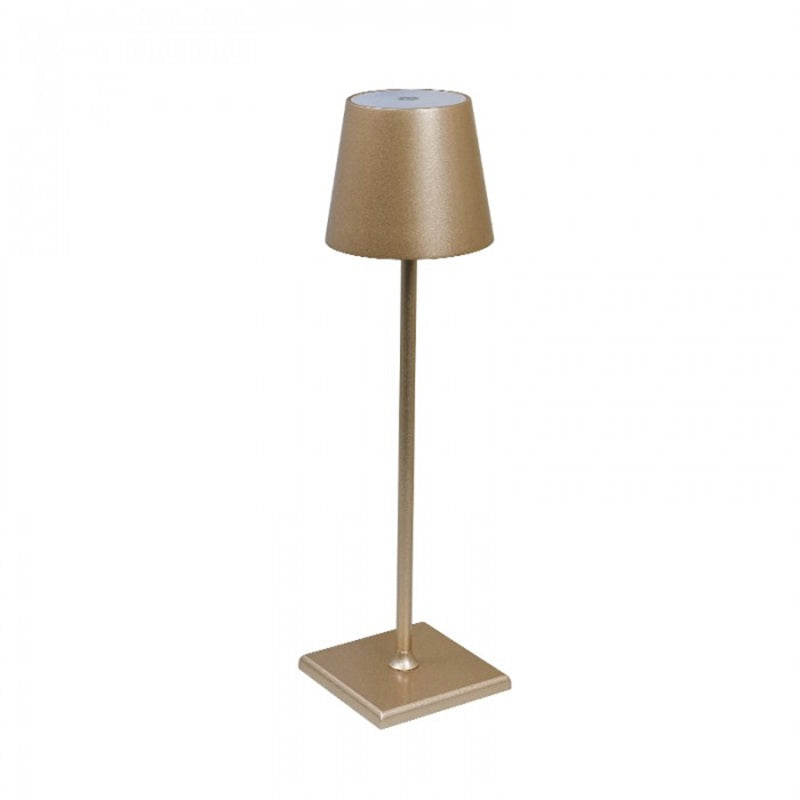 Lampe rechargeable — Abat-jour évasé — D 3.9″ x H 15″ / D 10cm x H 38cm / Or / Tactile