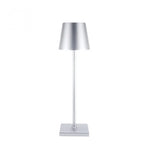 Lampe rechargeable — Abat-jour évasé — D 3.9″ x H 15″ / D 10cm x H 38cm / Argent / Tactile