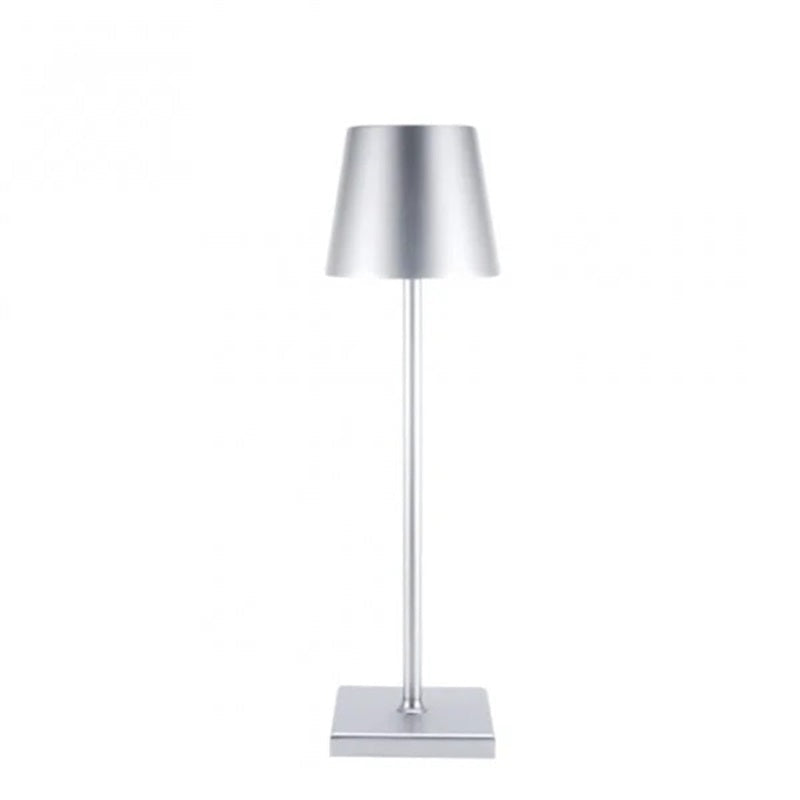 Lampe rechargeable — Abat-jour évasé — D 3.9″ x H 15″ / D 10cm x H 38cm / Argent / Tactile
