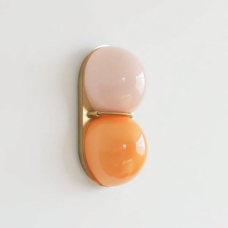 Applique double globe colorée — D 5.9″ x L 3.9″ x H 11″ / D 15cm x L 10cm x H 28cm / Cuivre & Orange & Rose