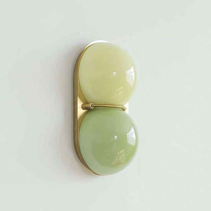 Applique double globe colorée — D 5.9″ x L 3.9″ x H 11″ / D 15cm x L 10cm x H 28cm / Cuivre & Vert Menthe & Vert Clair