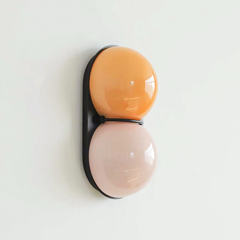 Applique double globe colorée — D 5.9″ x L 3.9″ x H 11″ / D 15cm x L 10cm x H 28cm / Noir & Orange & Rose