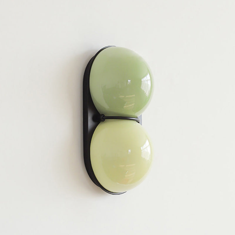 Applique double globe colorée — D 5.9″ x L 3.9″ x H 11″ / D 15cm x L 10cm x H 28cm / Noir & Vert Menthe & Vert Clair