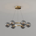 Lustre à globes de verre — 6 heads: D 22.8″ x H 4.7″ / D 58cm x H 12cm / Cuivre & Gris Fumé