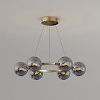 Lustre à globes de verre — 6 heads: D 22.8″ x H 4.7″ / D 58cm x H 12cm / Cuivre & Gris Fumé