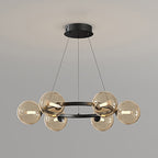 Lustre à globes de verre — 6 heads: D 22.8″ x H 4.7″ / D 58cm x H 12cm / Noir & Ambre