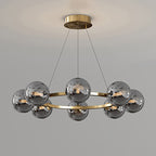 Lustre à globes de verre — 8 heads: D 25.6″ x H 4.7″ / D 65cm x H 12cm / Cuivre & Gris Fumé