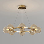 Lustre à globes de verre — 8 heads: D 25.6″ x H 4.7″ / D 65cm x H 12cm / Cuivre & Ambre
