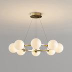 Lustre à globes de verre — 8 heads: D 25.6″ x H 4.7″ / D 65cm x H 12cm / Cuivre & Blanc