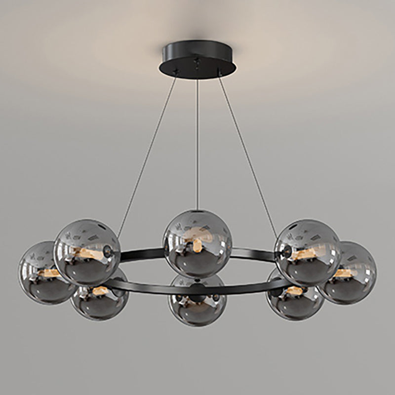 Lustre à globes de verre — 8 heads: D 25.6″ x H 4.7″ / D 65cm x H 12cm / Noir & Gris Fumé