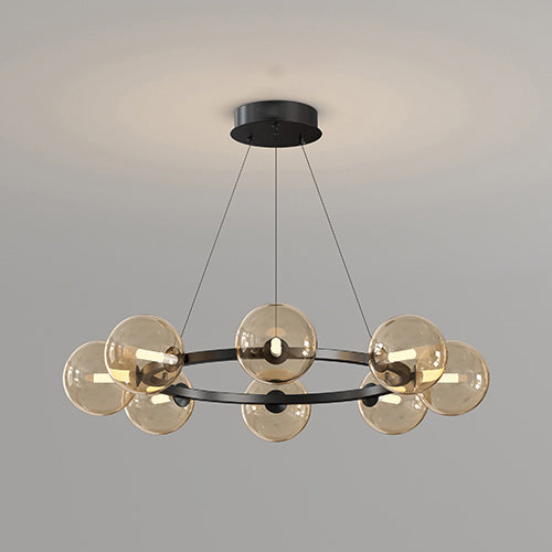 Lustre à globes de verre — 8 heads: D 25.6″ x H 4.7″ / D 65cm x H 12cm / Noir & Ambre