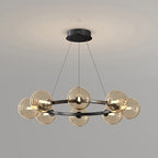 Lustre à globes de verre — 8 heads: D 25.6″ x H 4.7″ / D 65cm x H 12cm / Noir & Ambre