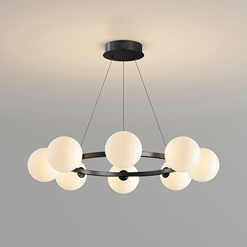Lustre à globes de verre — 8 heads: D 25.6″ x H 4.7″ / D 65cm x H 12cm / Noir & Blanc