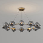 Lustre à globes de verre — 12 heads: D 34.6″ x H 4.7″ / D 88cm x H 12cm / Cuivre & Gris Fumé