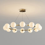 Lustre à globes de verre — 12 heads: D 34.6″ x H 4.7″ / D 88cm x H 12cm / Cuivre & Blanc