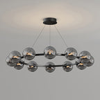 Lustre à globes de verre — 12 heads: D 34.6″ x H 4.7″ / D 88cm x H 12cm / Noir & Gris Fumé