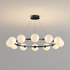 Lustre à globes de verre — 12 heads: D 34.6″ x H 4.7″ / D 88cm x H 12cm / Noir & Blanc