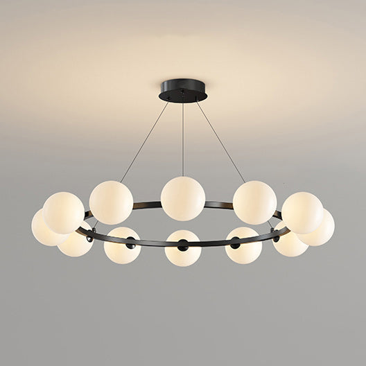 Lustre à globes de verre — 12 heads: D 34.6″ x H 4.7″ / D 88cm x H 12cm / Noir & Blanc