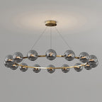 Lustre à globes de verre — 16 heads: D 45.3″ x H 4.7″ / D 115cm x H 12cm / Cuivre & Gris Fumé