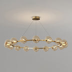 Lustre à globes de verre — 16 heads: D 45.3″ x H 4.7″ / D 115cm x H 12cm / Cuivre & Ambre