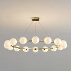 Lustre à globes de verre — 16 heads: D 45.3″ x H 4.7″ / D 115cm x H 12cm / Cuivre & Blanc