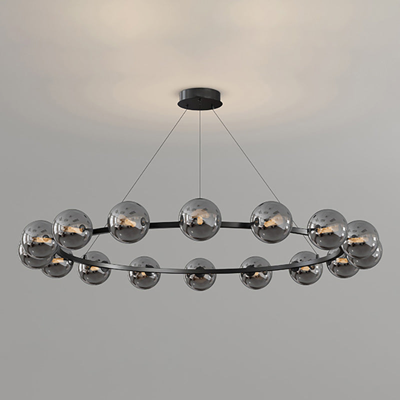 Lustre à globes de verre — 16 heads: D 45.3″ x H 4.7″ / D 115cm x H 12cm / Noir & Gris Fumé