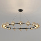 Lustre à globes de verre — 16 heads: D 45.3″ x H 4.7″ / D 115cm x H 12cm / Noir & Ambre