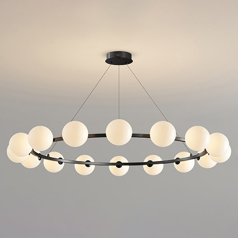 Lustre à globes de verre — 16 heads: D 45.3″ x H 4.7″ / D 115cm x H 12cm / Noir & Blanc