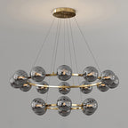 Lustre à globes de verre — 6+12 heads: D 22.8″ + D 34.6″ x H 4.7″ / Cuivre & Gris Fumé