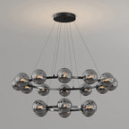 Lustre à globes de verre — 6+12 heads: D 22.8″ + D 34.6″ x H 4.7″ / Noir & Gris Fumé