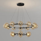 Lustre à globes de verre — 6+12 heads: D 22.8″ + D 34.6″ x H 4.7″ / Noir & Ambre