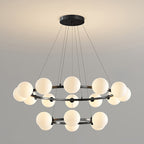 Lustre à globes de verre — 6+12 heads: D 22.8″ + D 34.6″ x H 4.7″ / Noir & Blanc